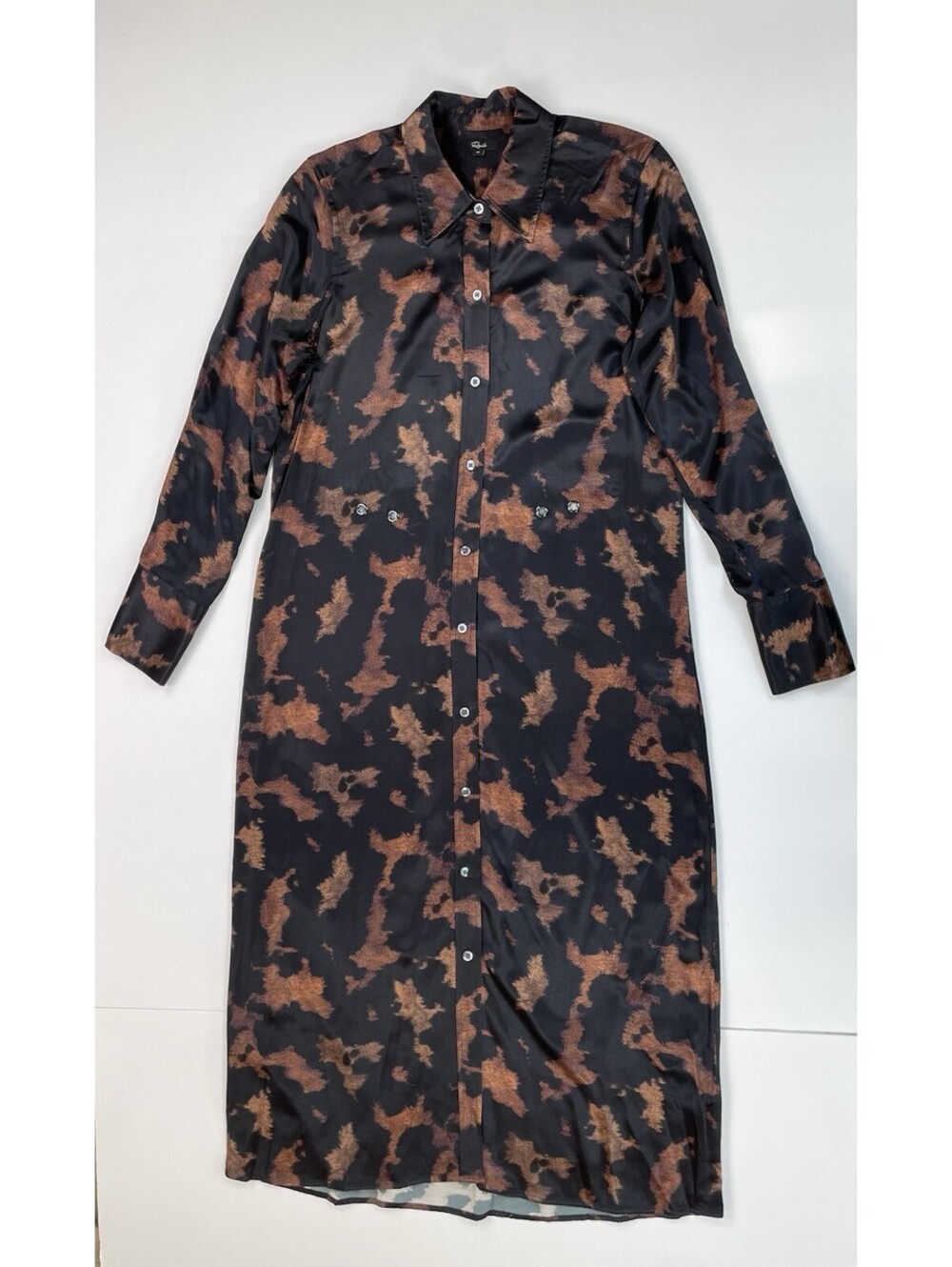 Rails Anina Diffused Sandstone Satin Midi Shirtdress Button Front M No Belt